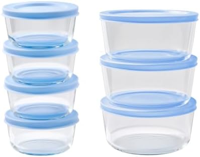 14-Piece Glass Food Storage Containers Set (7 Containers + 7 BPA-Free Lids) | 1-Cup & 4-Cup, Leakproof | Microwave, Freezer, Oven & Dishwasher Safe | Ideal for Meal Prep & Pantry Organization, Blue