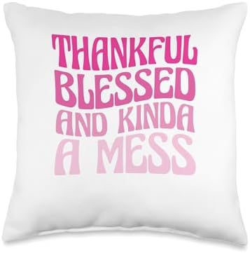 Happy Thanksgiving Gifts for Women Thanksgiving Thankful Blessed and Kind of a Mess Throw Pillow, 16x16, Multicolor by Unknown