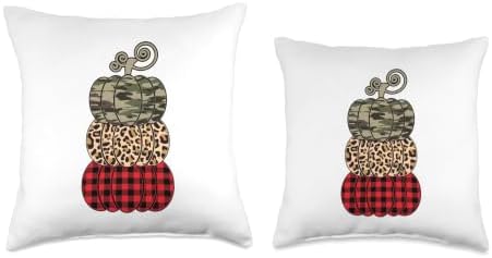 Fall Pumpkins Leopard Plaid Camo Halloween Thanksgiving Throw Pillow - Image 3