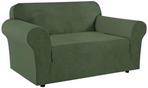 H.VERSAILTEX Stretch Couch Cover Loveseat Covers for 2 Cushion Couch Slipcover|Sofa Cover for Love seat 1 Piece, Textured Checked Jacquard Fabric(Loveseat 58'-70' Wide, Bronze Green)