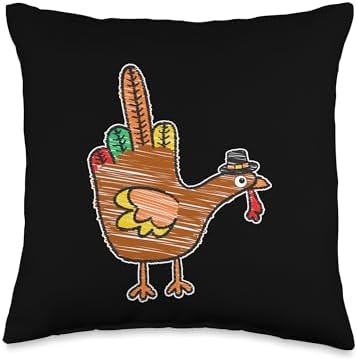 Thanksgiving Turkey Middle Finger Drawing Throw Pillow by Unknown