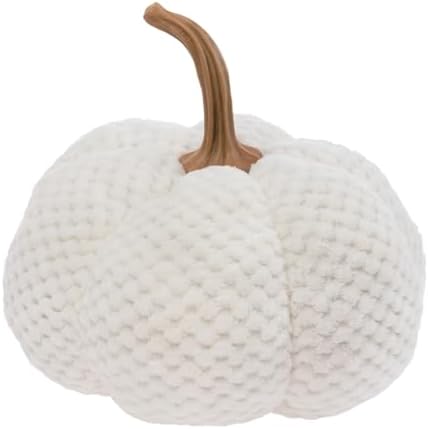 Boston International Fabric Pumpkin Tabletop Mantel Shelf Fall Autumn Thanksgiving Halloween Decorations for Home, Large, Cream by BostonInternational
