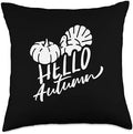 Hello Autumn Thanksgiving Fall Cute Pumpkin Throw Pillow by Unknown