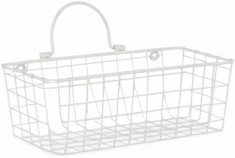 DII Farmhouse Vintage Decor, Wire Wall Basket, Small, Antique White, 2 Piece