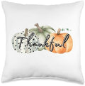 Thankful Fall Pumpkins Graphic Casual Autumn Thanksgiving Throw Pillow by Unknown