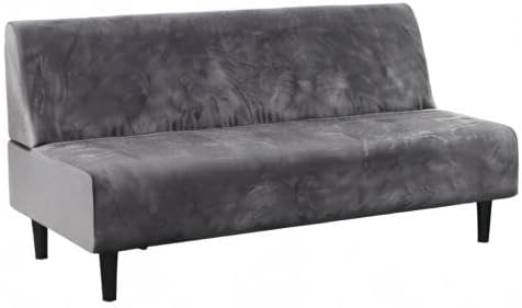 H.VERSAILTEX Real Velvet Futon Cover Armless Sofa Covers Sofa Bed Covers Stretch Futon Couch Cover Sofa Slipcover Furniture Protector Thick Soft Velvet Fabric Form Fitted Stay in Place, Grey