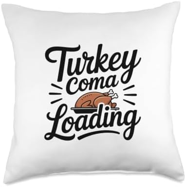 Turkey Coma Loading Funny Thanksgiving Overeating Throw Pillow by Unknown