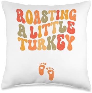 Roasting a Little Turkey Thanksgiving Pregnancy Announcement Throw Pillow by Unknown