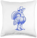 Funny Vintage Turkey Cowboy Western Thanksgiving Throw Pillow by Unknown