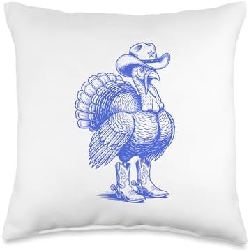 Funny Vintage Turkey Cowboy Western Thanksgiving Throw Pillow by Unknown