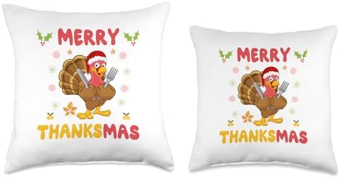 Merry Thanksmas Funny Turkey Santa Christmas Thanksgiving Throw Pillow - Image 3