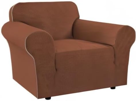 H.VERSAILTEX Stretch Chair Slipcover Sofa Cover Furniture Protector High Spandex Small Checks Knitted Jacquard Sofa Cover Chair Covers for Living Room (Armchair 31"-40", Caramel)
