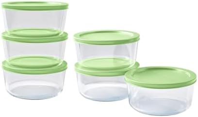 12-Piece Glass Food Storage Containers Set (6 Containers + 6 BPA-Free Lids) | 2-Cup, Leakproof | Microwave, Freezer, Oven & Dishwasher Safe | Ideal for Meal Prep & Pantry Organization, Pistachio