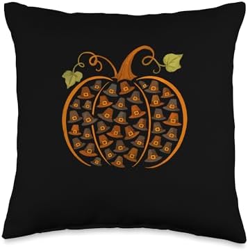 Pilgrim Hats Pumpkin Shape Thanksgiving Farmer Family Throw Pillow by Unknown