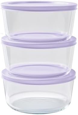 6-Piece Glass Food Storage Containers Set (3 Containers + 3 BPA-Free Lids) | 4-Cup, Leakproof | Microwave, Freezer, Oven & Dishwasher Safe | Ideal for Meal Prep & Pantry Organization, Purple