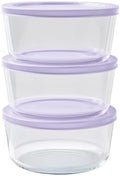 6-Piece Glass Food Storage Containers Set (3 Containers + 3 BPA-Free Lids) | 4-Cup, Leakproof | Microwave, Freezer, Oven & Dishwasher Safe | Ideal for Meal Prep & Pantry Organization, Purple