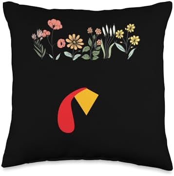 Thanksgiving Turkey Face Matching Family Costume Floral Kids Throw Pillow by Unknown