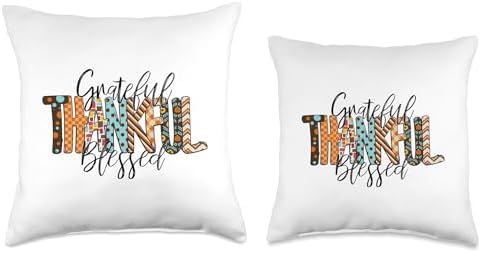 Grateful Thankful Blessed Fall Autumn Thanksgiving Pattern Throw Pillow - Image 3
