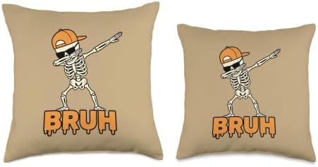 Thanksgiving Dabbing Skeleton Bruh - Funny Kids & Family Throw Pillow - Image 3