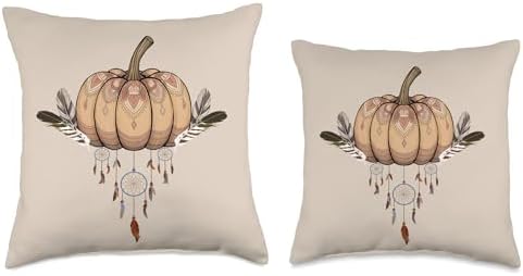 Fall Pumpkin Rustic Bohemian Design Harvest Thanksgiving Throw Pillow - Image 3