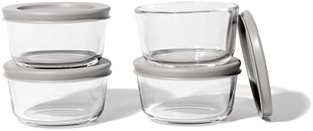 8-Piece Glass Food Storage Containers Set (4 Containers + 4 BPA-Free Lids) | 1-Cup, Leakproof | Microwave, Freezer, Oven & Dishwasher Safe | Ideal for Meal Prep & Pantry Organization, Grey
