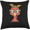 Thanksgiving Fall Turkey Face Leopard Print Glasses Autumn Throw Pillow by Unknown