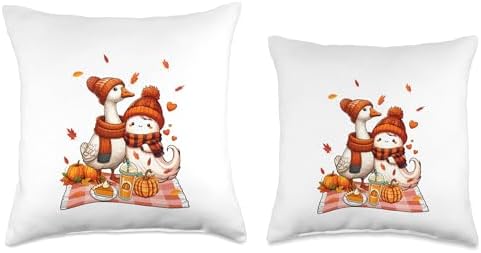 Goose with Boo Halloween Thanksgiving Fall Leaves Pumpkins Throw Pillow - Image 3