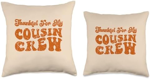 Thankful For My Cousin Crew Retro Thanksgiving Thankful for My Cousin Crew Groovy Thanksgiving Burnt Orange Throw Pillow, 16x16, Multicolor - Image 3