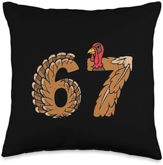 67 Meme Turkey Funny Thanksgiving 6 7 Boys Youth Teen Kids Throw Pillow by Unknown