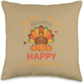 Thankful Grateful Blessed Happy Thanksgiving Turkey Pumpkin Throw Pillow by Unknown