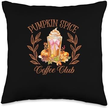 Pumpkin Spice Coffee Club Fall Vibes Autumn Thanksgiving Throw Pillow by Unknown