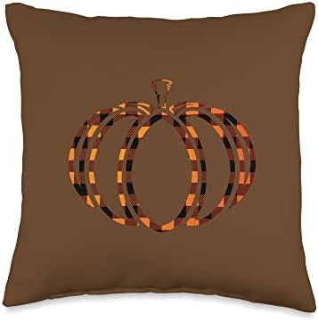 Fall Pumpkin Cute Thanksgiving Autumn Buffalo Plaid Pumpkin Throw Pillow by Unknown