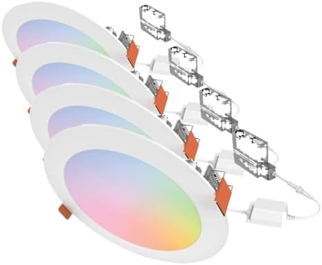 HALO HLB6099WZRGBWMWR 6” Smart Wi-Fi Slim Canless LED Downlight Powered by WiZ Pro, Dimmable Full Color with Smart Home Integration (Pack of 4)