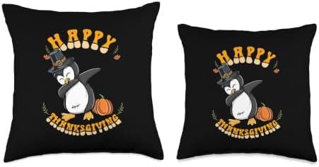 Pilgrim Penguin Happy Thanksgiving Kids Throw Pillow - Image 3