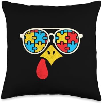 Autism Turkey Face Sunglasses Thanksgiving Womens Mens Kids Throw Pillow by Unknown