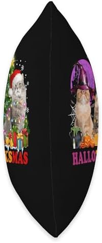 Happy Hallothanksmas Thanksgiving Christmas Cat Halloween Christmas Happy Hallothanksmas Thanksgiving Throw Pillow, 16x16, Multicolor - Image 2