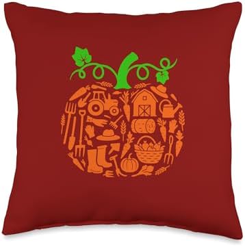 Farmer Tools Pumpkin Shape Thanksgiving Autumn Job Team Throw Pillow by Unknown