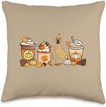 Great Dane Coffee Pumpkin Spice Dog Lovers Fall Thanksgiving Throw Pillow by Unknown