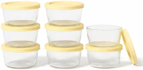 16-Piece Glass Food Storage Containers Set (8 Containers + 8 BPA-Free Lids) | 1-Cup, Leakproof | Microwave, Freezer, Oven & Dishwasher Safe | Ideal for Meal Prep & Pantry Organization, Yellow