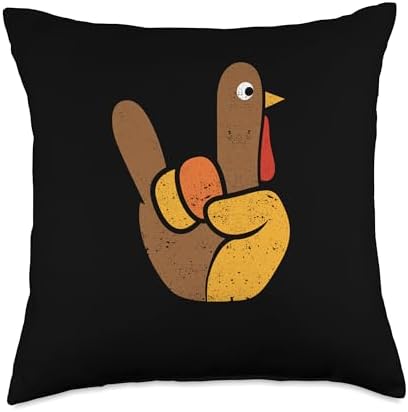 Thankful Turkey Kids Women Men Thanksgiving Outfit Rock Sign Hand Cool Thanksgiving Turkey Punk Pilgrim Throw Pillow, 18x18, Multicolor by Unknown