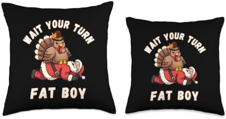Funny Thanksgiving Wait Your Turn Fat Boy Funny Santa Turkey Throw Pillow - Image 3