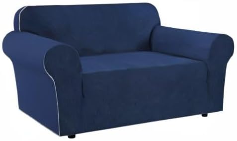 H.VERSAILTEX Stretch Couches Covers Slip Covers for Sofas/Couches 2 Cushions Sofa Cover for Loveseat 1 Piece with Elastic Bottom, Textured Checked Jacquard Fabric(Loveseat 58"-70" Wide, Navy)