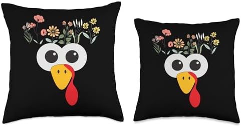 Thanksgiving Turkey Face Matching Family Costume Floral Kids Throw Pillow - Image 3