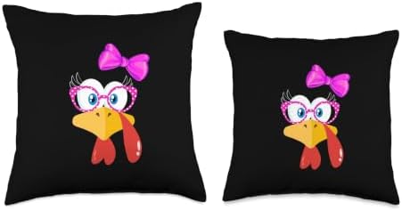 Cute Turkey Face Girl Pink Bow shirt Funny Thanksgiving girl Throw Pillow - Image 3