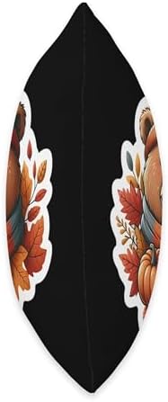 Autumn Fall Brown Bear Lover Thanksgiving Pumpkin Leaves Throw Pillow - Image 2