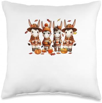 Group Cute Mules Thanksgiving Flowers Fall Pumpkins Farmer Throw Pillow by Unknown