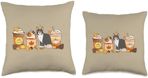 Tuxedo Cat Coffee Pumpkin Spice Cat Mom Fall Thanksgiving Throw Pillow - Image 3