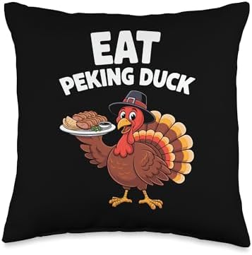 Thanksgiving Turkey Eat Peking Duck Throw Pillow by Unknown
