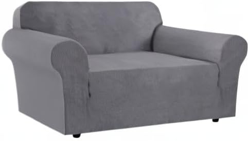 H.VERSAILTEX Stretch Couch Cover Loveseat Covers for Cushion Couch Slipcover|Sofa Cover for Love seat 1 Piece with Elastic Bottom, Checked Jacquard Fabric(Loveseat 58'-70' Wide, Grey)