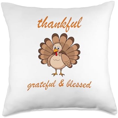 Thankful Grateful Blessed Happy Thanksgiving Turkey Family Throw Pillow by Unknown